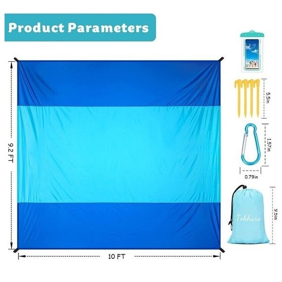 110"x 120" OVERSIZED Beach Blanket Sand & Water Proof  4 Stakes, Bag +Phone Case - Picture 2 of 4